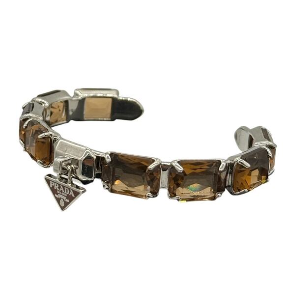 RETAIL $850 Prada Metal Bracelet with Crystals *FULL INCLUSION*Brown - Picture 1 of 10